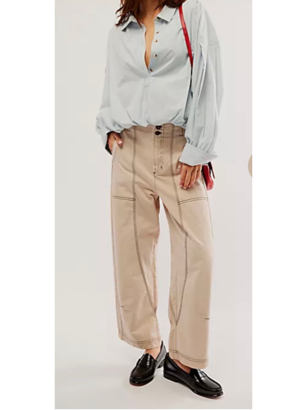 Free People Sawyer Carpenter Pants 14 Morning Oat Wide Leg Utility